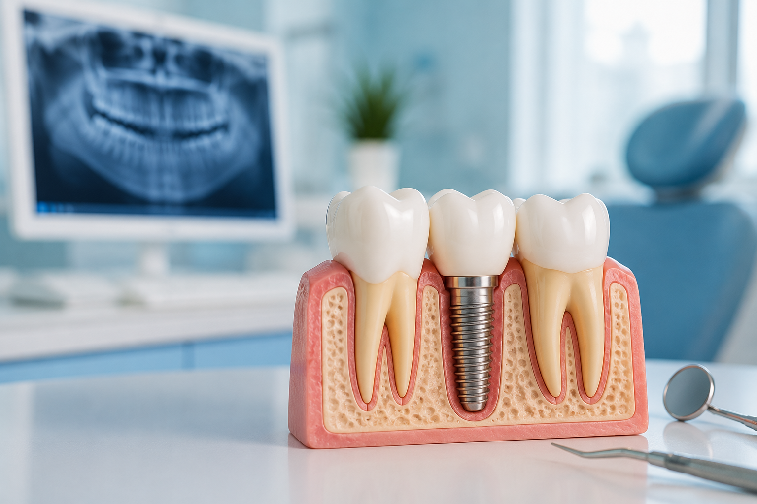 Dentist explaining dental implant treatment options for missing teeth at Alpha Plus Dental Center in Brookline, MA.