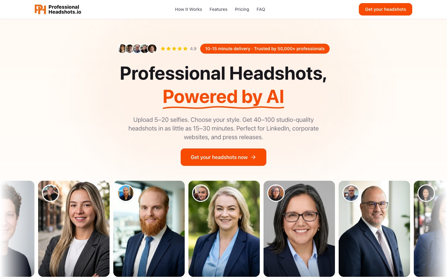 ProfessionalHeadshot.io AI professional headshot generator interface