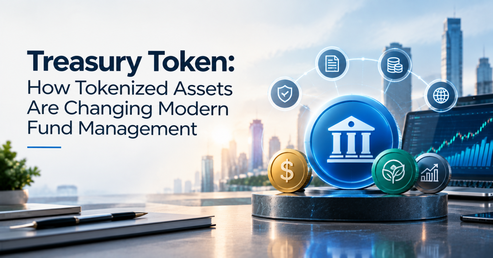 Treasury token representing tokenized assets and modern fund management.