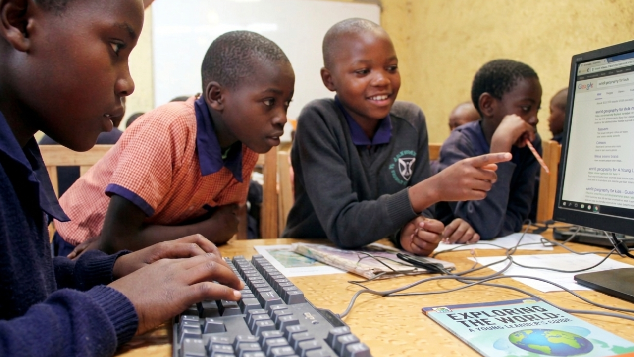 African School Child Using a Laptop